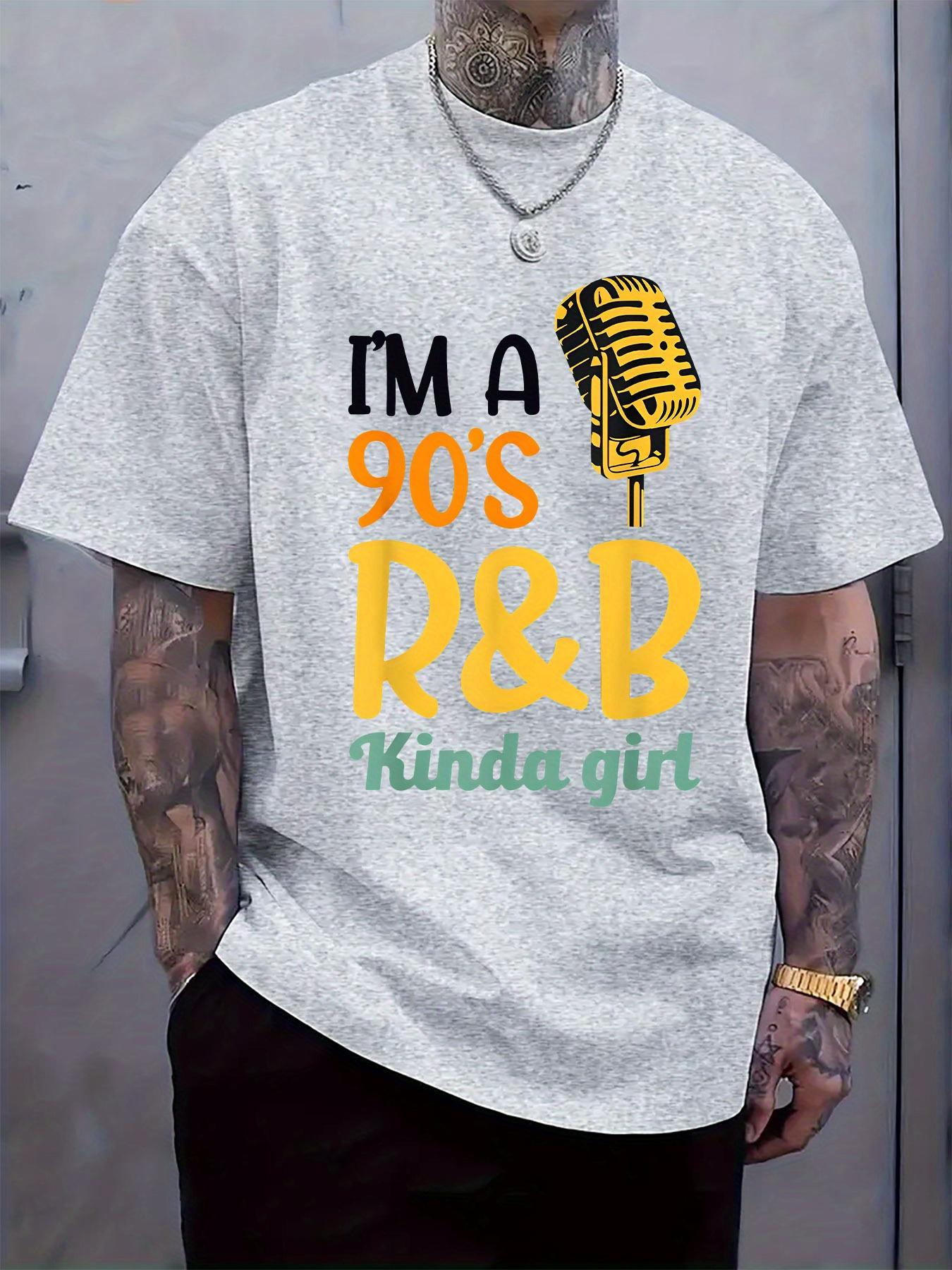

Round Neck Short Sleeve T-shirt with 90S R&B Style Graphic Print XL