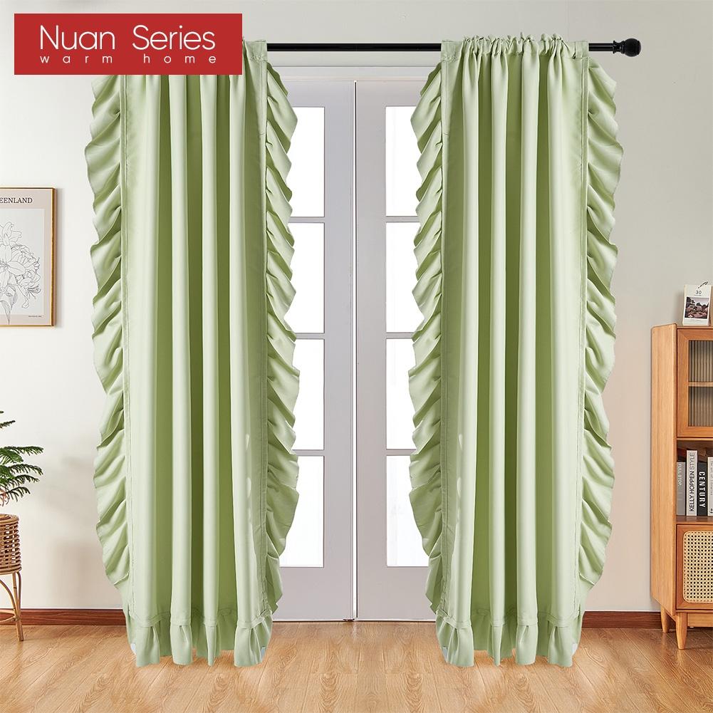 1 Stück, Nuan-Serie, 70–80 % Verdunkelung, einfarbige Verdunkelungsvorhänge mit gerüschtem Rand für die Heimdekoration im Wohnzimmer, Schlafzimmer