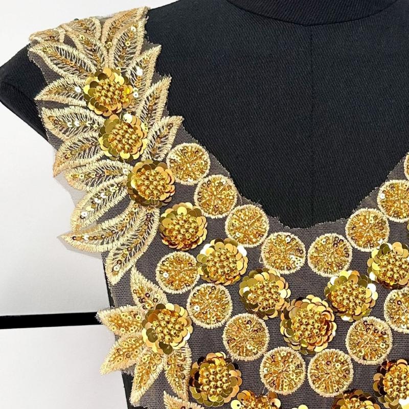 Bestickte Perlen Applikation für Hochzeitskleid Abendkleid Aufnähen Kragen Patches Perlen Pailletten Aufnähen Patches Applikation