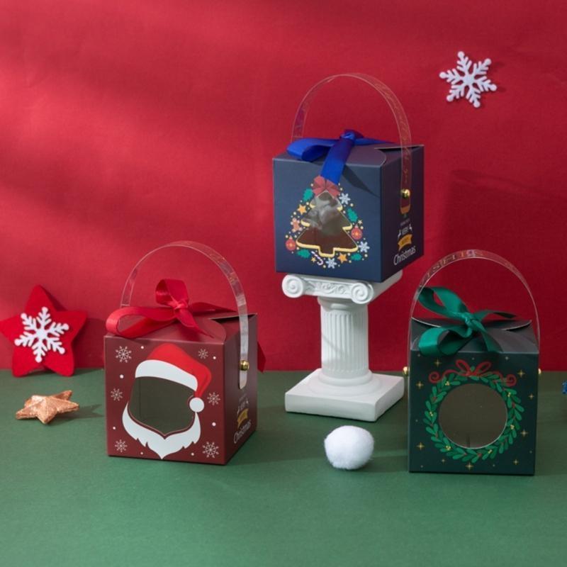12 Stück Weihnachtspapierbox mit Fenster Griff Süßigkeitenbox Seife Kerze Keks Süßigkeit Kleines Geschenkverpackung Partygeschenk Dekoration