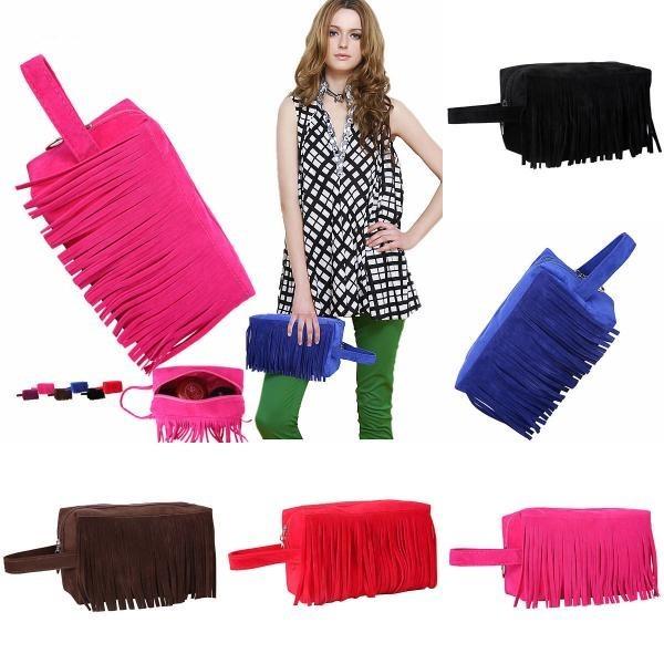 Chic American Bohemian Tassel Bag Faux Suede Vintage Saddle Bag Stylish Shoulder Crossbody