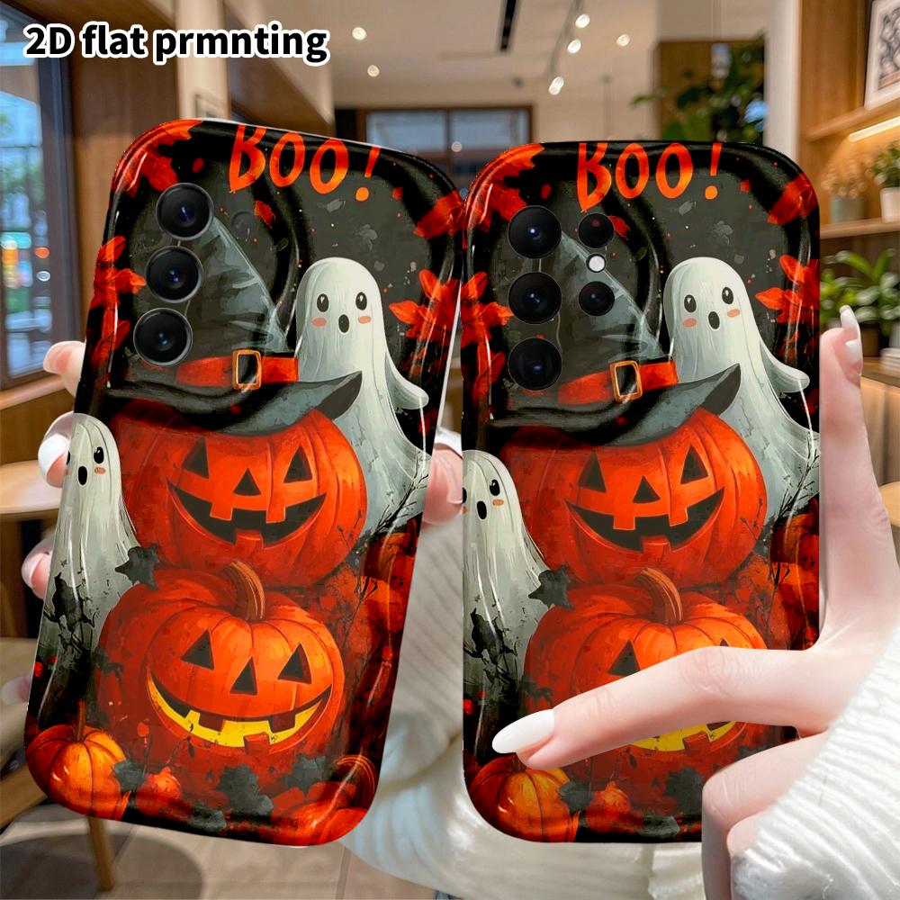 Phone case: 2D flat, suitable for Samsung Galaxy A34 A35 M05 M06 S20 S22 S21 FE Plus 5G protective case, pumpkin ghost, Christmas and Halloween, perfe