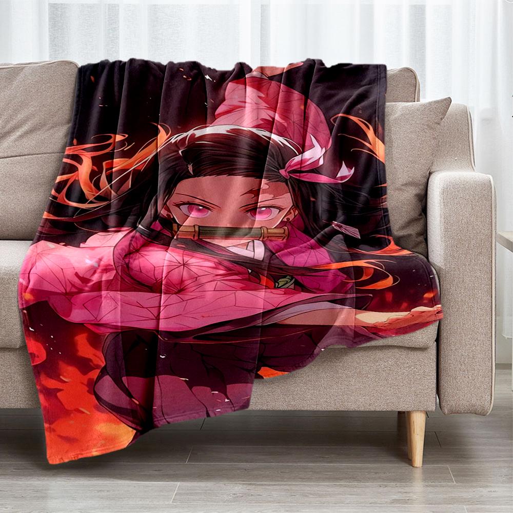 Demon Slayer Theme Printed Blanket - Perfect for Couch, Bed, Travel & Outdoor Use | Machine Washable, Cozy & Durable.