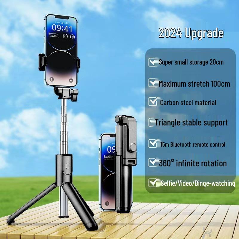 Mobile Phone Bluetooth Selfie Stick & Tripod with Fill Light - Mini, Retractable, Foldable, and Portable.