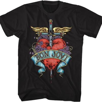 Bon Jovi Serce Czarny Koszulka T-shirt dla Dorosłych