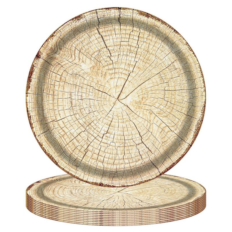 10pcs 7-inch/9-inch Retro Imitation Wood Grain Disposable Plate Paper Tray Birthday Party Holiday Party Decoration Household Ite