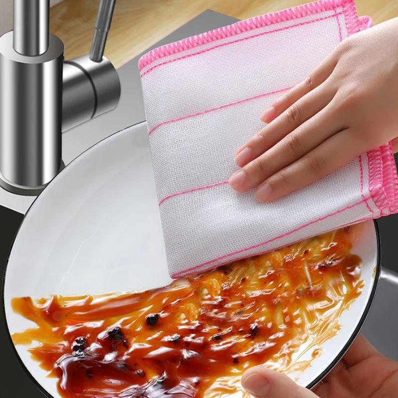 13-Piece Dishwashing Cloth Set, 10 Scouring Pads + 3 Sponges, Kitchen Household Non-Greasy Thickened Super Absorbent Lint-Free Cleaning 