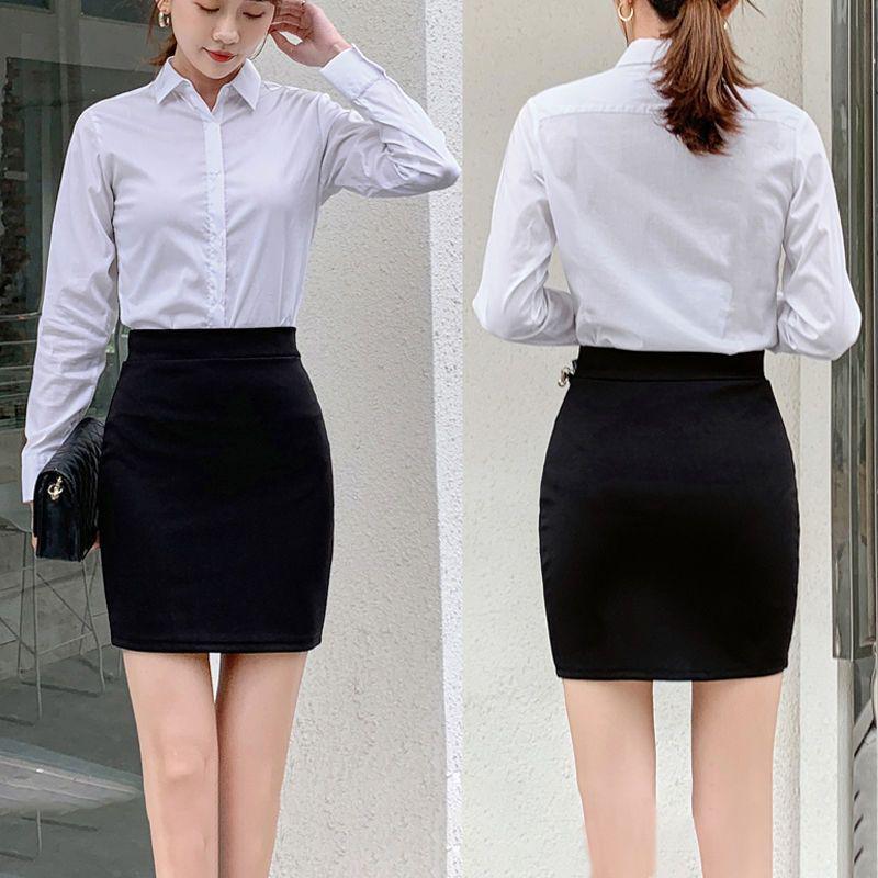 Plus Size Women's Black Skirt & White Chiffon Shirt Set