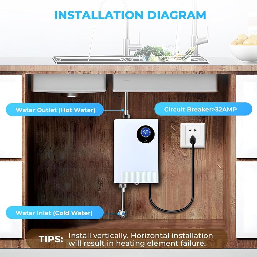Tankless Water Heater Electric 110V, 3000W Under Sink Instant On Demand Hot Water Heater, Portable Mini Water Heaters with Digital Display for Kitchen