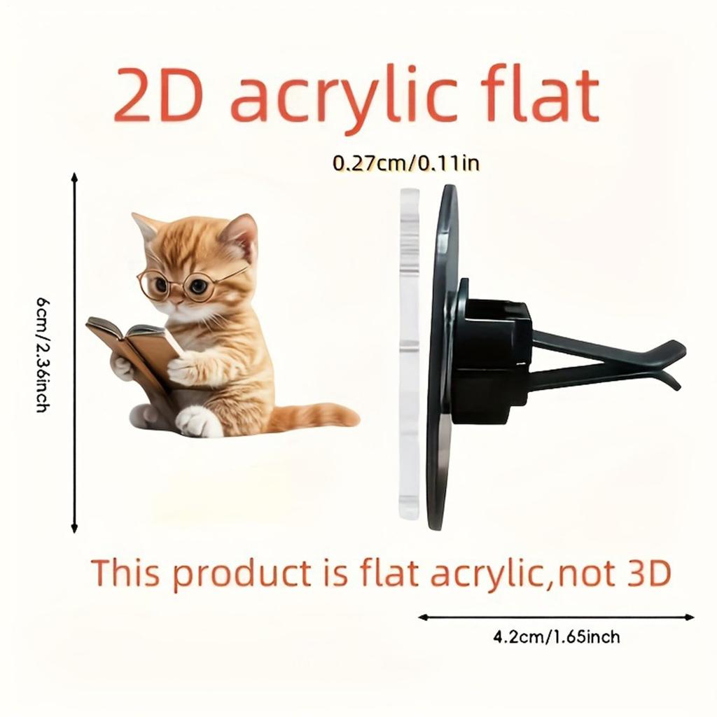 Car Vent Clip - Cat Car Air Vent Decoration - 3D Acrylic Lasting Accessories for Car Driver Men Women