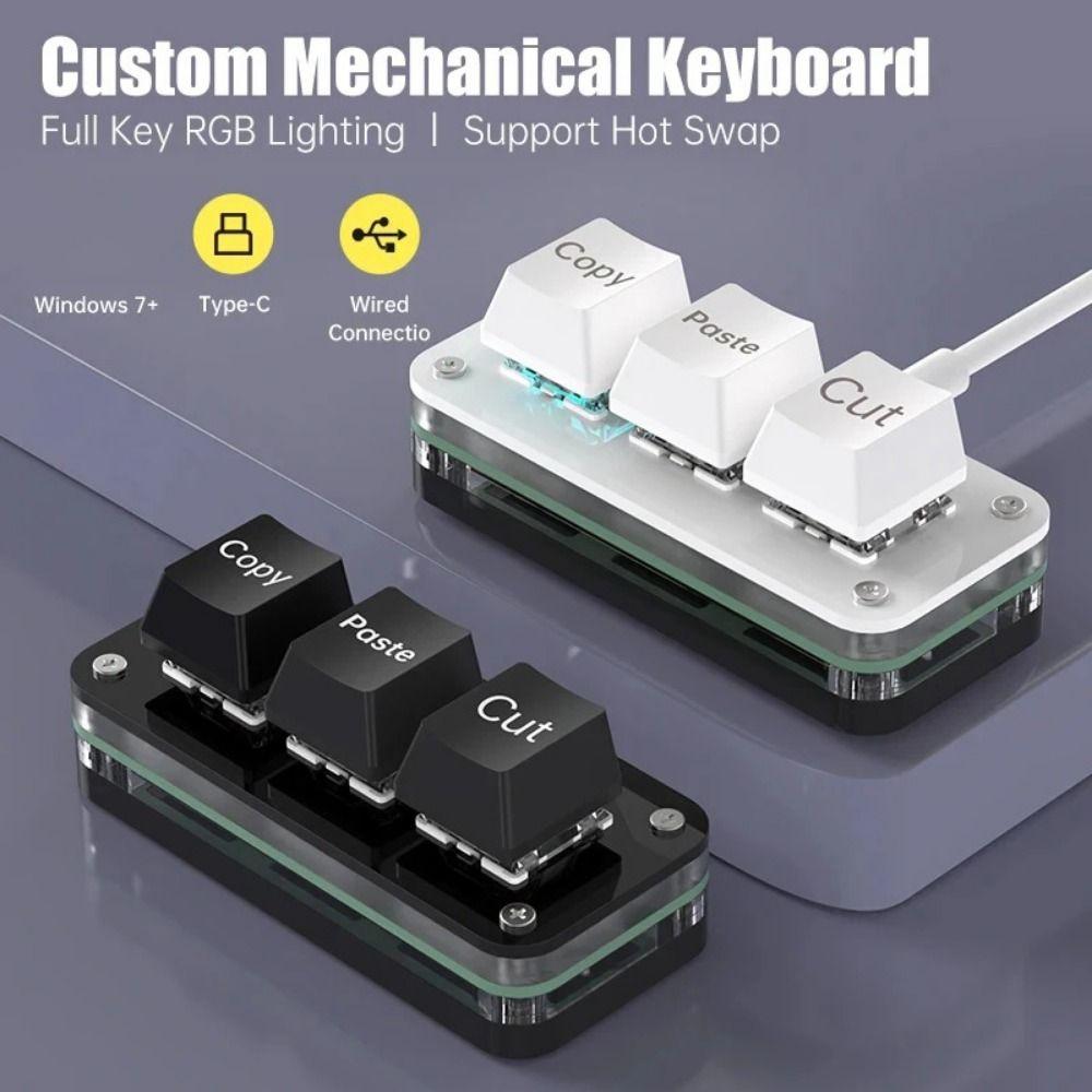 Mini Custom Mini 3 Key Keypad Hot Swap 3 Keys Mini Keypad Copy Paste Cut Keypad  Games