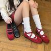 Spot Version~ Red Bow Small Single Shoes Women's 2025 Spring and Summer Leather Retro Shallow Mouth Rivet Ballet Flats