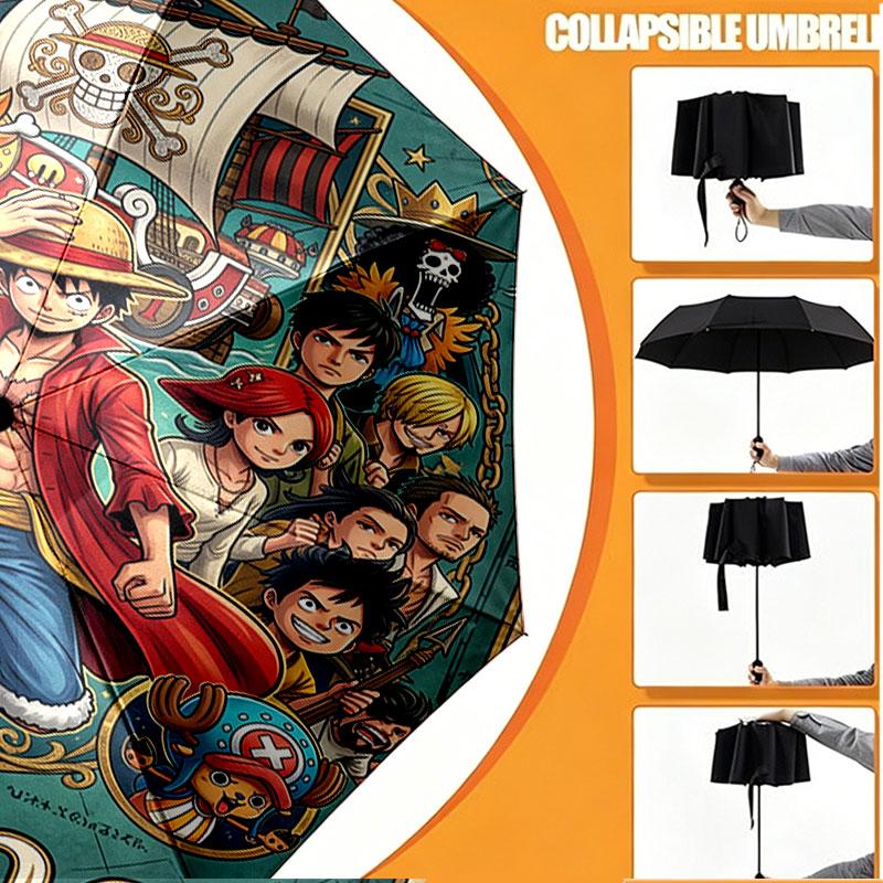 Custom Name Personalized ONE PIECE Print Umbrella, Auto Open Close, 8‑Rib Sturdy Frame, Commute Camping Hiking Use, Birthday Gift