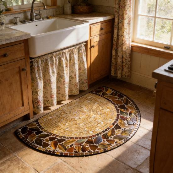 Floor Mat Semi-Circular Design 3D Illusion Rug Non-Slip Decorative Door Mat Entryway Living Room Bedroom Fade-Resistant Area Rug