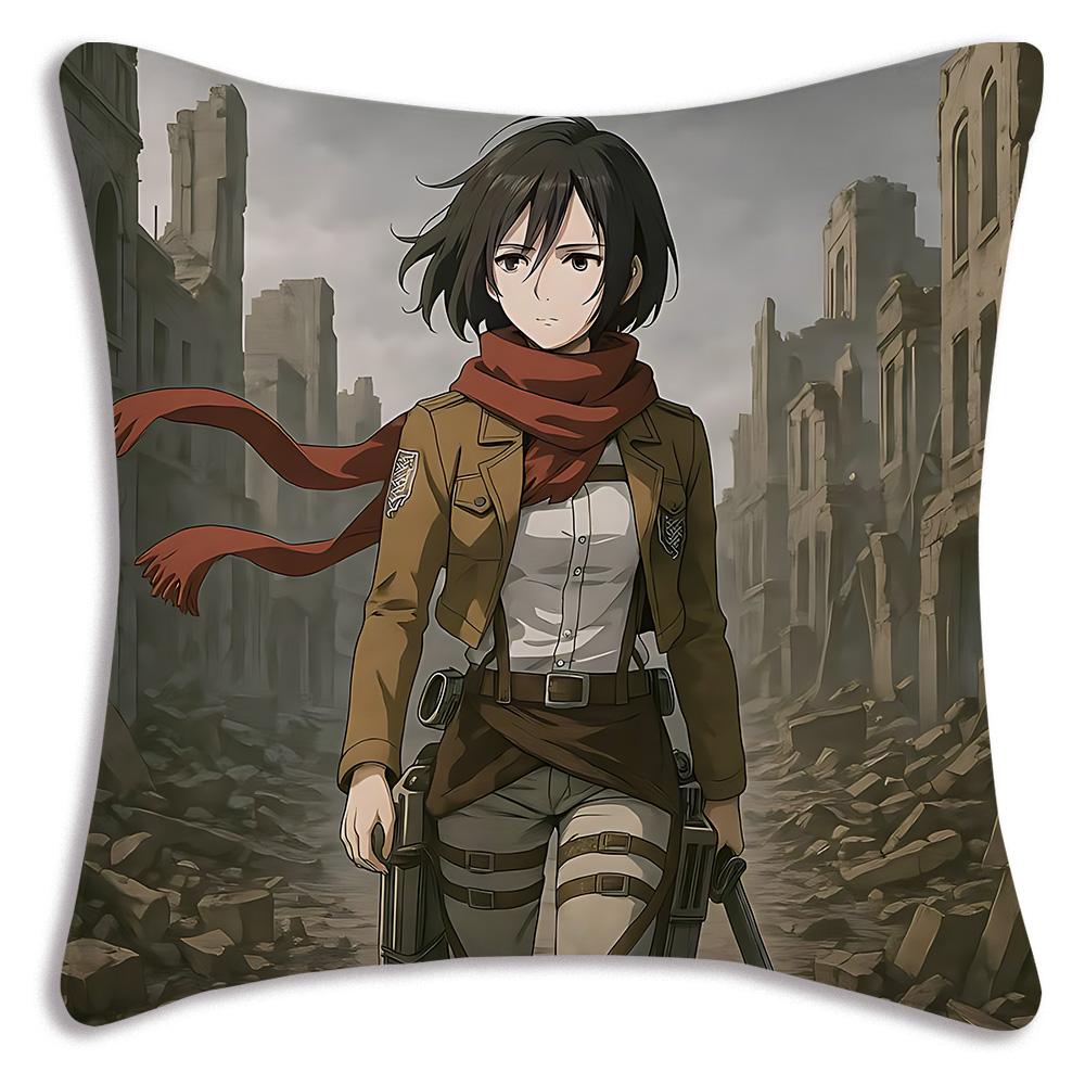 Anime Attacks on Titan Pillow Covers Cartoon Sofa Decorative Home Double-sided Printing Short Plush Cute Cushion Cover
