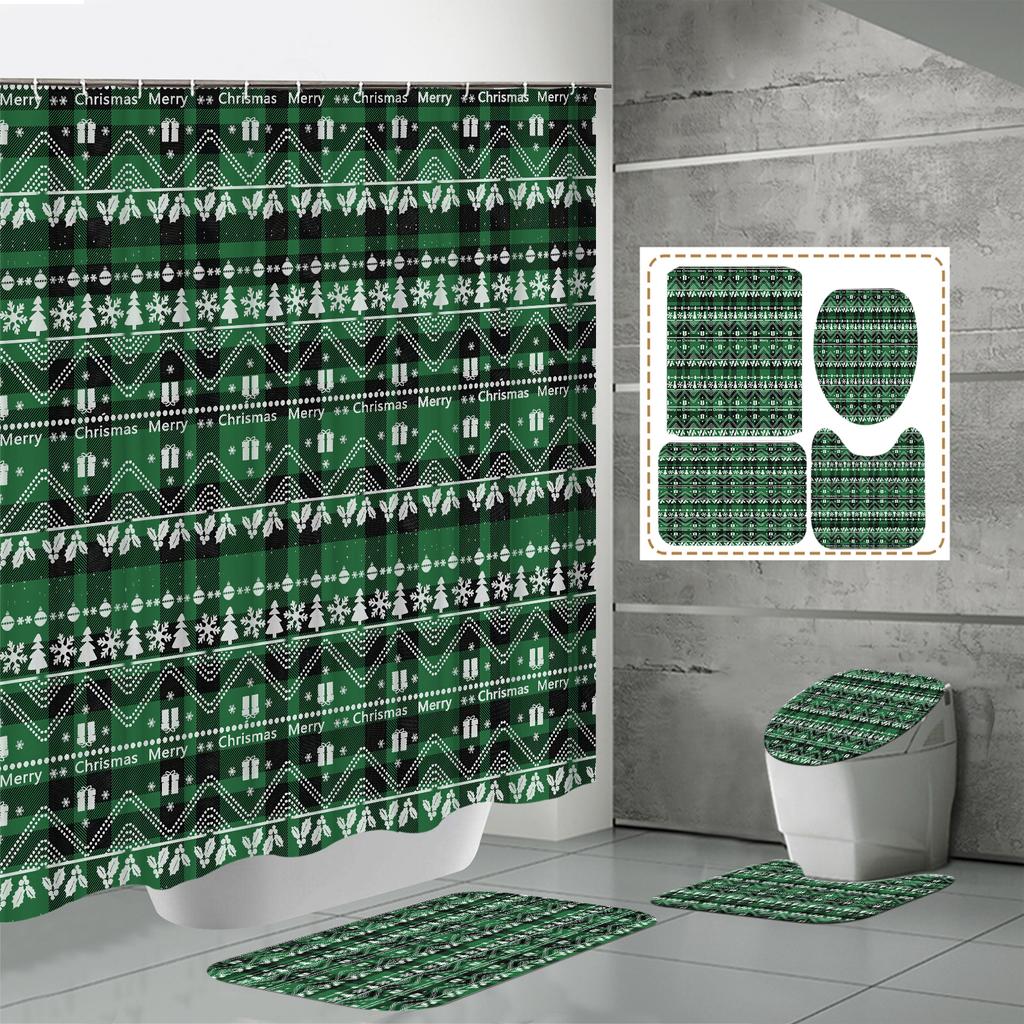 4PCS  Shower Curtain Sets With Shower Curtain And Rugs Toilet Lid Rug U Shape Mat And Bath Mat Bathroom Set  With 12 Hooks