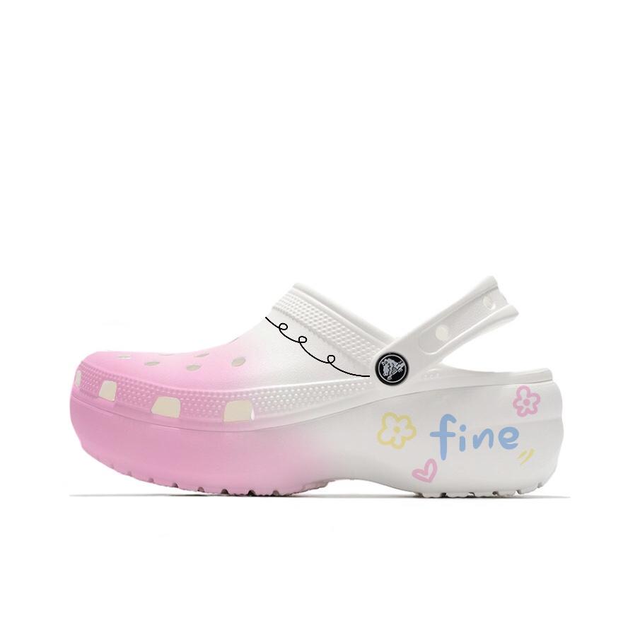

Crocs Classic Platform Clog Mandala Pink Beach Girl Campus Style EVA Niche Hole Shoes Unisex Pink and White 34-35