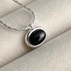 PANJBJ 925 Sterling Silver Necklace For Women Black Stone Engagement Fine Jewelry Wedding Party Birthday Gift Dropshipping
