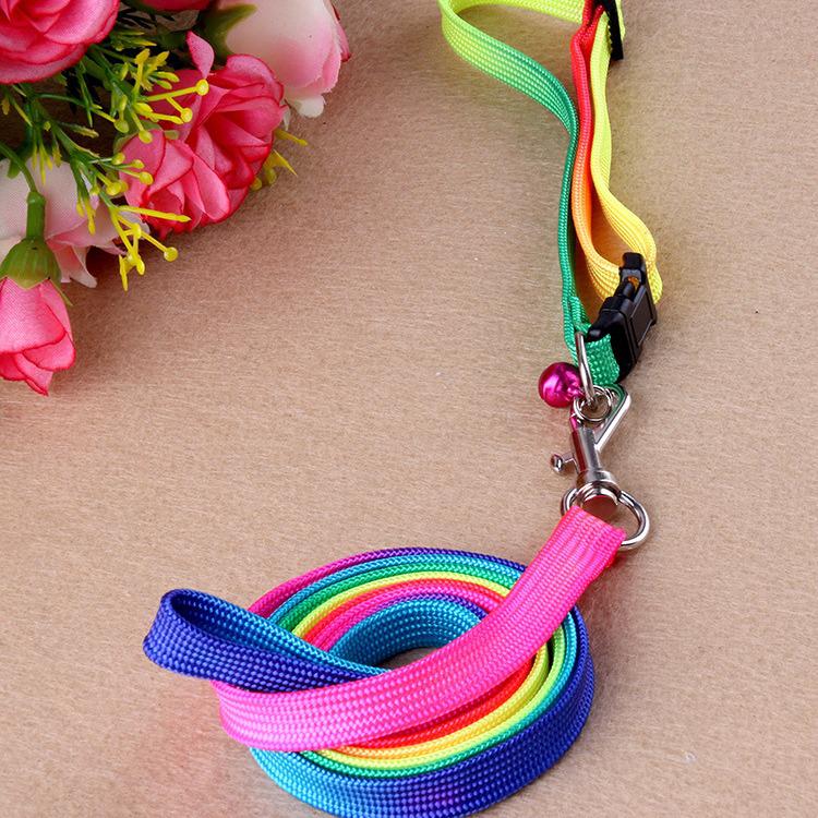 Rainbow Color Polyester Pet Leash with Colorful Neck Strap, 1.0*120cm