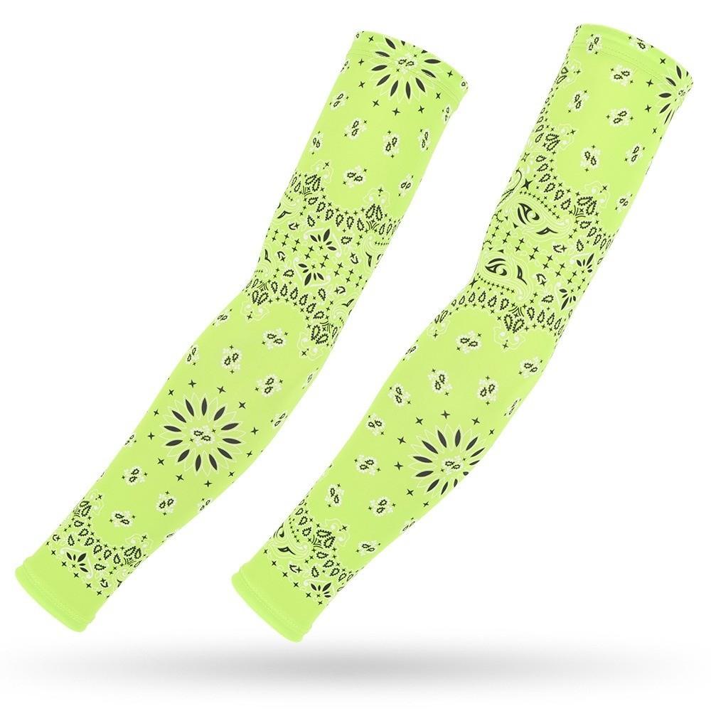 1 Pair Paisley Print Arm Sleeves Elastic Sun Protection Sleeves New Arm Guards Cycling Green-XL