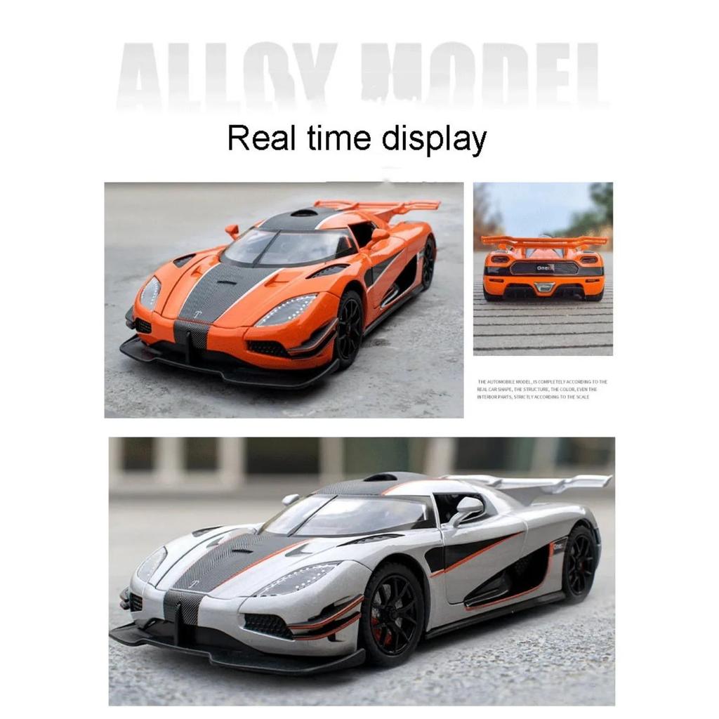 1/24 Model sportovního auta Koenigsegg ONE Alloy Diecast Supercar Hračka dvířka se dají otevírat zatahovací zpět Dekorativní kolekce Dárky k narozeninám pro chlapce