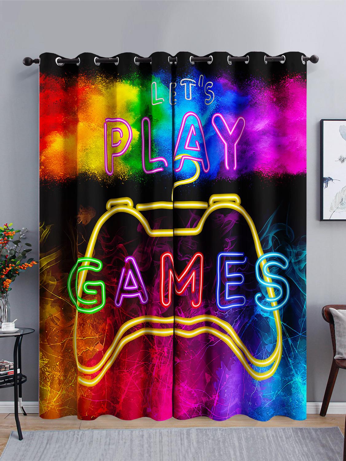 

Gamepad Sunshade Curtain Bedroom 3D Digital Printing Blackout Curtain Punching American Printing 2pcs*97cm*114cm*2