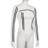 Tuta europea e americana in stile motociclistico a righe a contrasto con collo alto con zip, top casual versatile slim fit da ragazza piccante