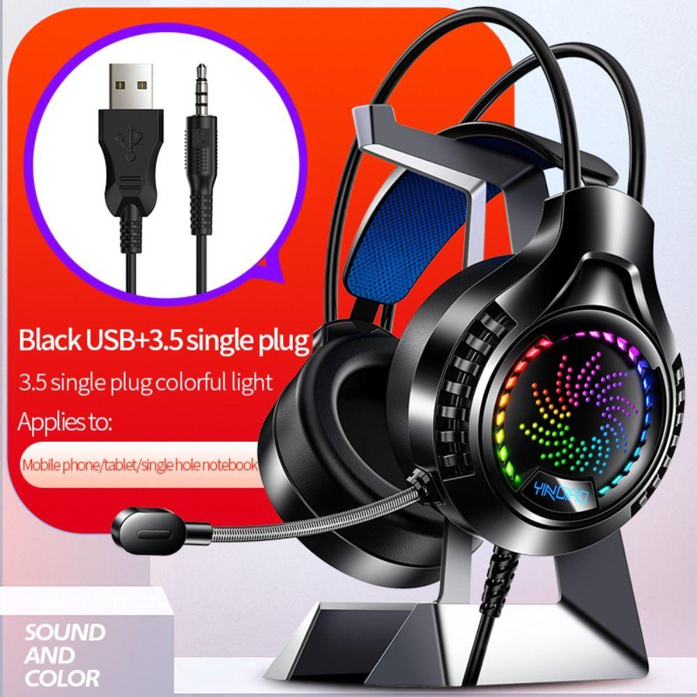 Foldable Computer Wired Headphone RGB Lighting Headset  for Computer/Pc/Gamer/Mobile Phone/Laptop