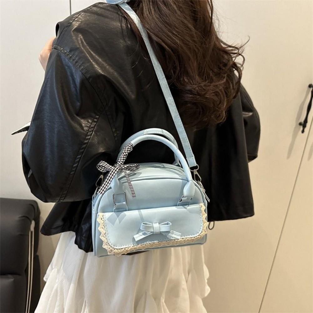 PU-Leder Crossbody Bowlingtasche Reißverschluss Schleife Umhängetasche Modische Boston Handtasche Arbeit