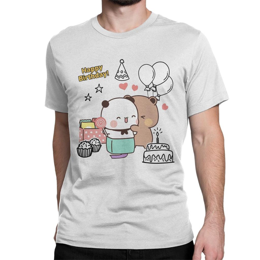 Leisure Happy Birthday Bubu Dudu T-Shirts Men Women Crew Neck Cotton T Shirt Panda Bear Short Sleeve Tee Shirt Plus Size Clothes