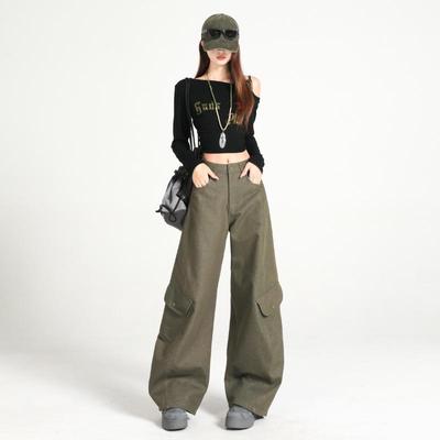 Women's Retro High Waist Wide Leg Cargo Pants - Autumn 2025 Slim Fit