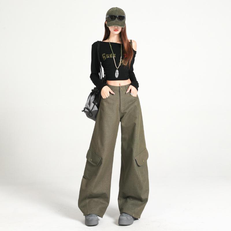 

Women s Retro High Waist Wide Leg Cargo Pants - Autumn 2025 Slim Fit S