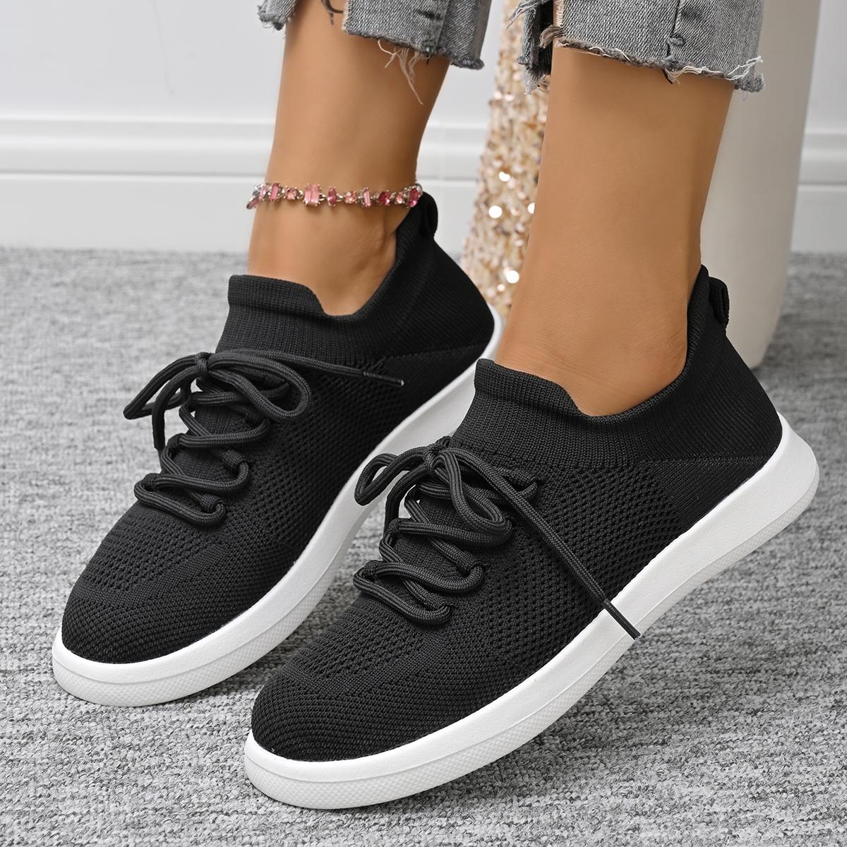 

Модные женские кроссовки на шнуровке 2025, уличные сетчатые дышащие повседневные туфли для ходьбы, женские кроссовки на плоской подошве с круглым носком 43 чёрный