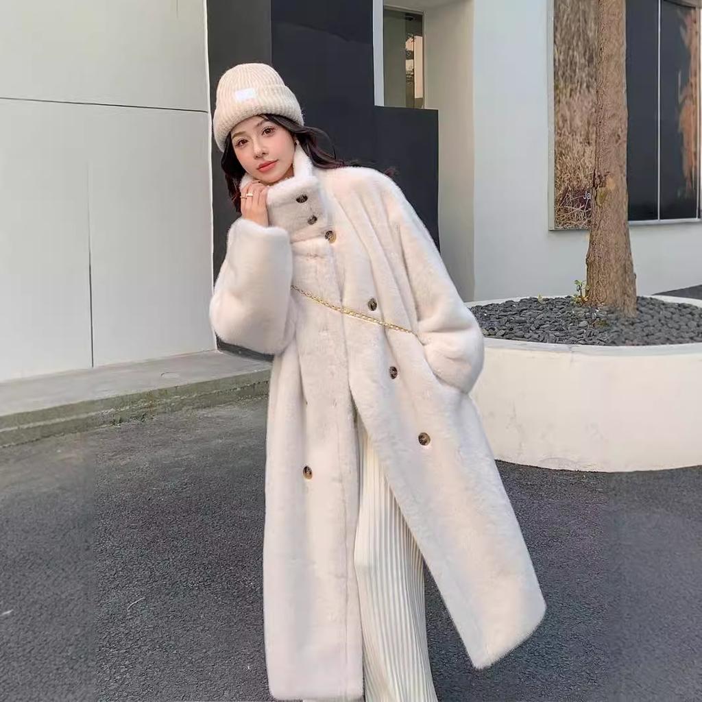 VAYLA Damen Kunstpelz Lange Mäntel Jacken Stehkragen Mantel Dick Warm Y2k Streetwear Jacke Elegant Arbeit Freizeit Oberbekleidung Herbst Winter