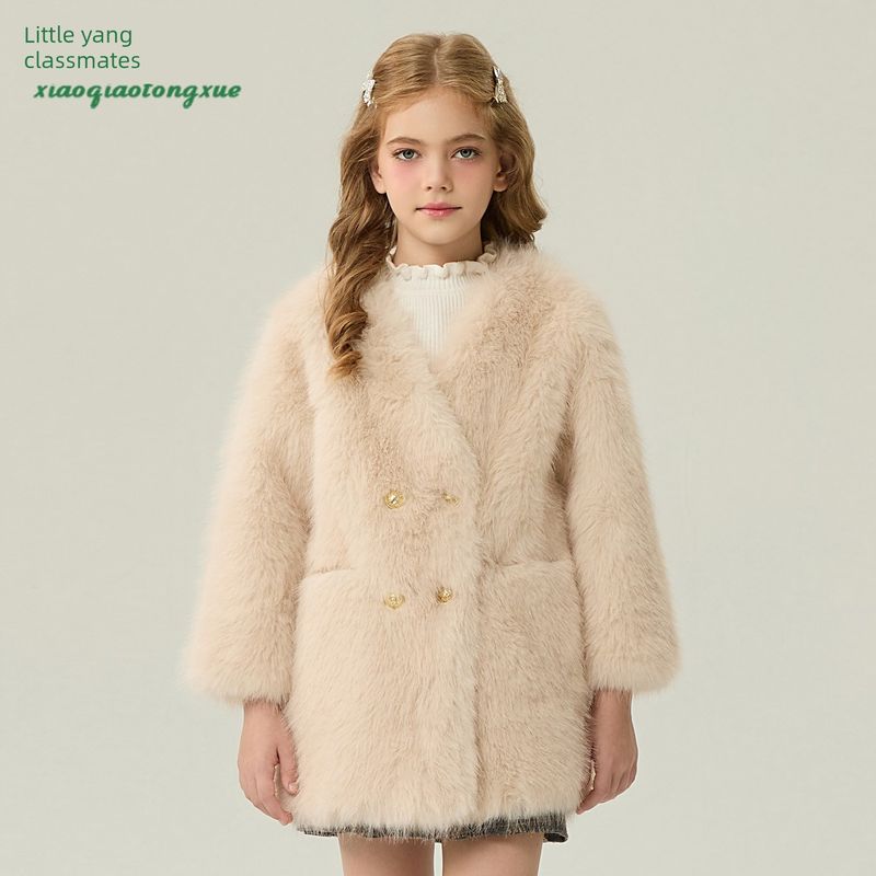 Children's Fur Outwear 2025 Autumn and Winter New Style Girls' Imitation Fox Fur Short Cardigan Little Girl's Fur Outwear