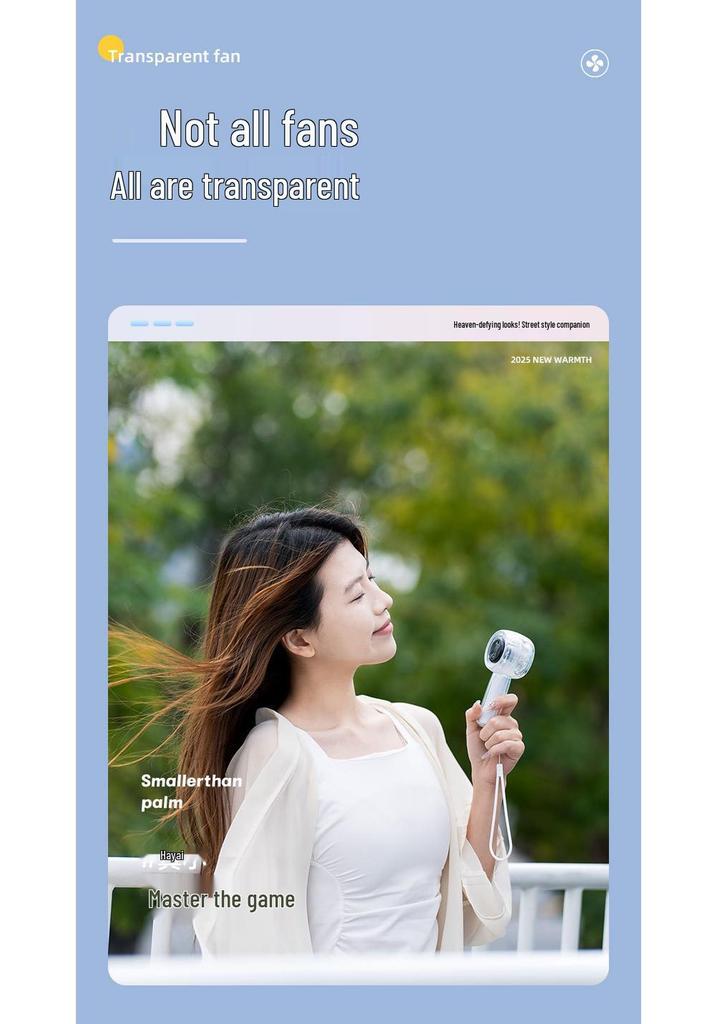 Mini Transparenter LED-Bildschirm Wiederaufladbarer Handlicher Elektrischer Ventilator - Tragbar, Hohe Geschwindigkeit, Für den Außenbereich