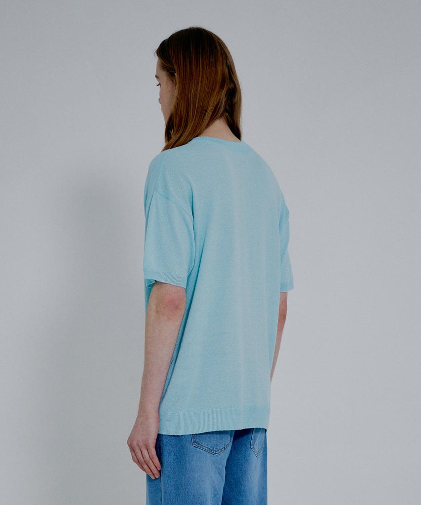 KNITTED Cool Summer Essential Round Short Sleeve Knit Tee Sky Blue