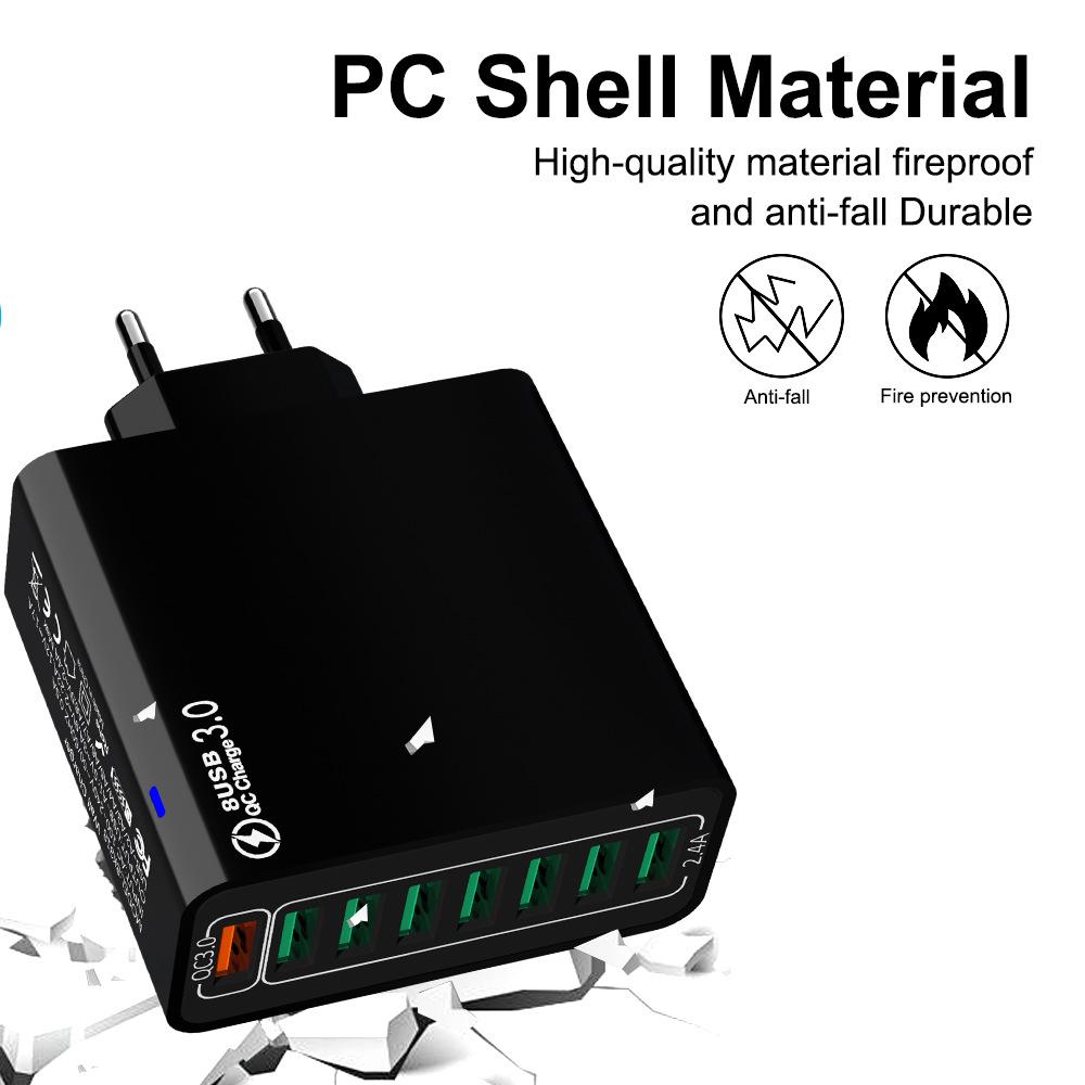 QC3.0 8-Port 30W Multi-USB Fast Charger for Mobile Phones - US/EU/KR Specs, High Power, Colorful Design