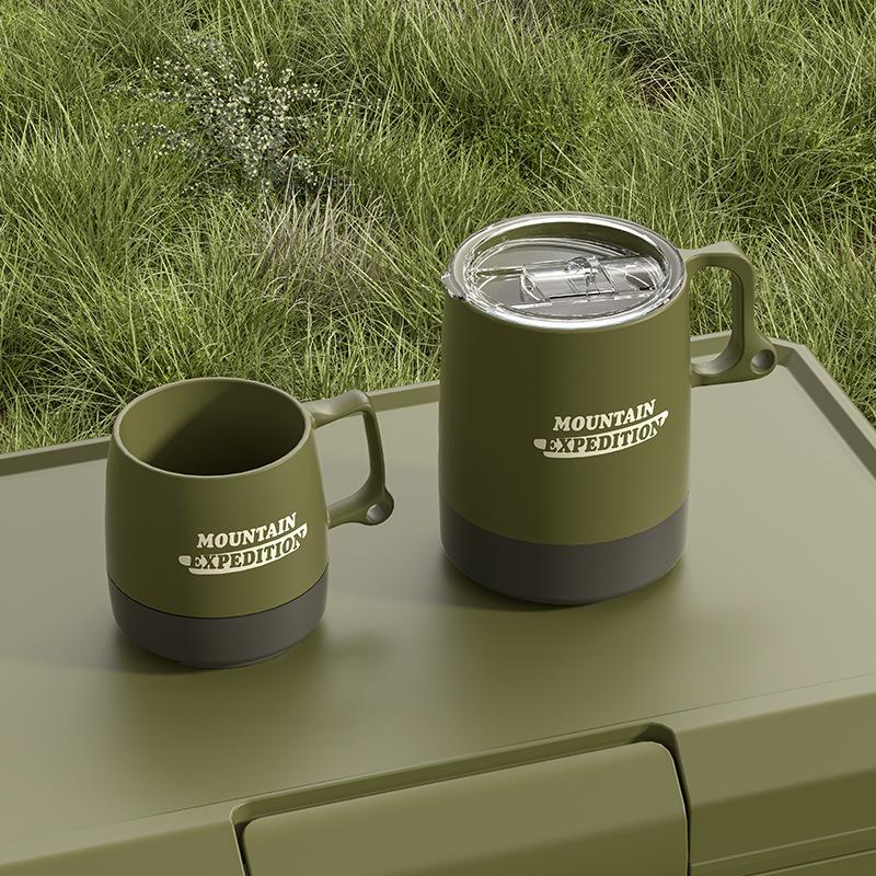 Expedition Mountain Outdoor Portable Coffee Mug Reusable Eco Friendly With Handle Spill Proof Lid For Camping Picnic Couple Home