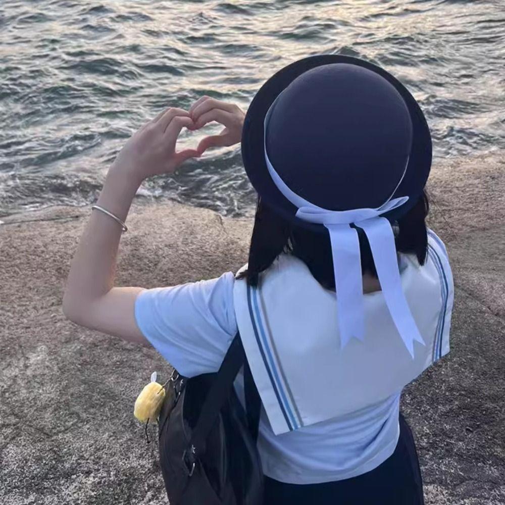 Cute Round Dome Fedora Hat Woolen Sailor Hat Fashion Bow Bowler Hat  Girls