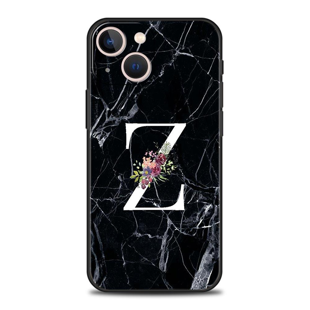 

Letters Flower English Marble Phone Case For iPhone 17 16 15 Pro Max 11 12 13 14 7 8 Plus SE 2020 X XR XS Cover Soft Black iPhone 15