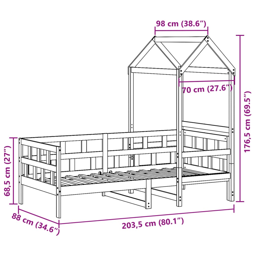 vidaXL Daybed with Canopy 80 x 200 cm Solid Pine Wood