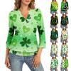 Women's 3/4 Sleeve Top With Cuffed Hem, V-Neck, Summer Casual -Shirt, St. Patrick's Day Printed Top