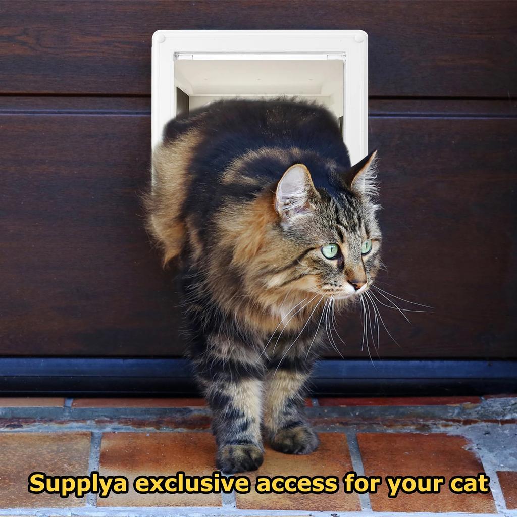 Cat Flap Door Weatherproof Interior Pet Door with 4 Way Lock Easy To Install Pet Doorway for Cabinet Garage Laundry Room Closet