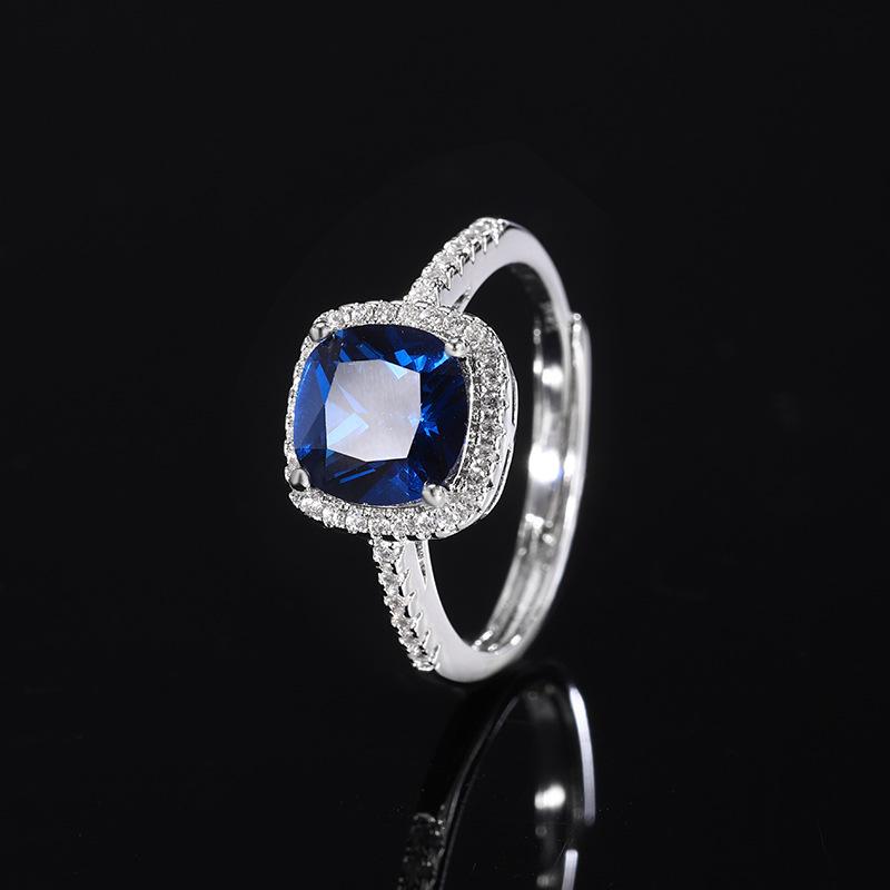 Jewelry Copper Bottom Gold-plated Retro Simulation Blue Spinel Fertilizer Square Simple Wind Set