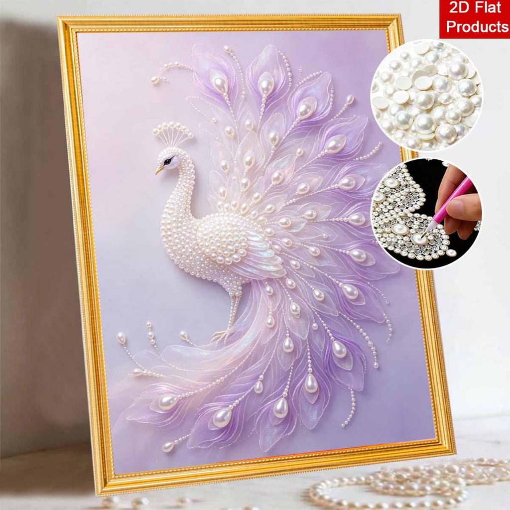 Purple Peacock Pearl Art Painting Home Wall Decor Pearl Gemstone Painting Picture Crafts Adult/Beginner Gift Creative Home Decor Unframed