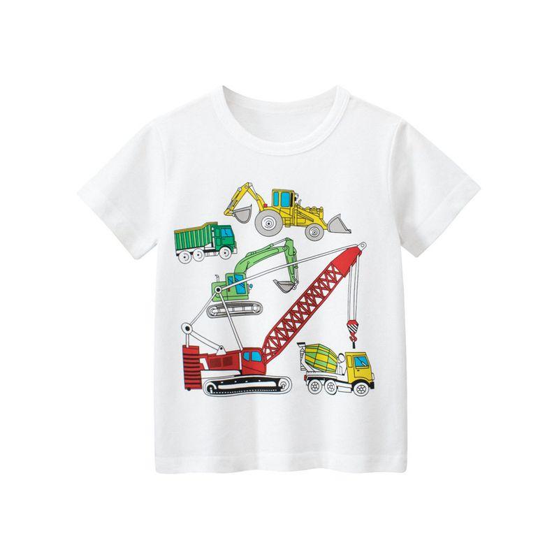 27Kids Children's Clothing Summer Kids Short Sleeve T-shirt Clothes Boys and Girls Engineering Car Excavator Baby 100% Cotton Coat