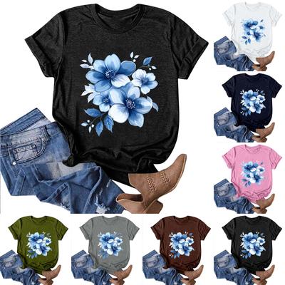 Women's Fashion Casual Printed Round Neck Pullover Short Sleeve T-Shirt Top