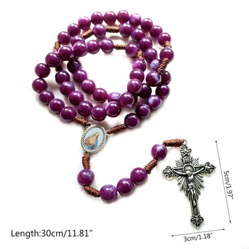 62KD Vintage Rosary Catholic Prayer Bead Necklace Christ Jesus for Cross Pendant Neck