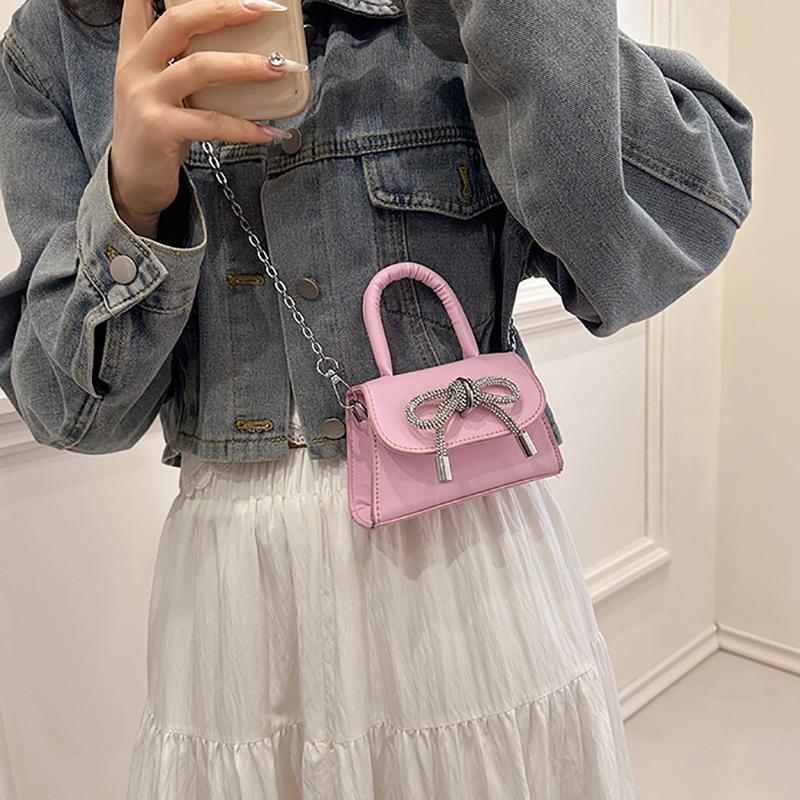Bow Design Solid Color Mini Shoulder Bag Pu Leather Flap Crossbody Bags For Women 2024  Female Chain Purse And Handbags